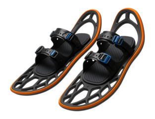 Fiberglass snowshoes with adjustable bindings for deep snow trekking