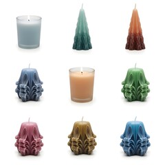 Handcrafted soy candles grouped by color gradient for product showcase