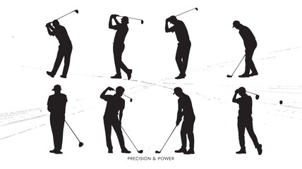 Fototapeta premium Golf Player Silhouette Sequence Demonstrating Swing Precision and Power for Sports and Recreational Concepts