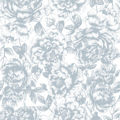 Seamless peonies sketch pattern. Hand drawn sketch flower background for you scrapbooking. Victorian vintage. Chinoiserie. Baroque style.