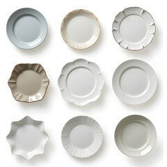 White porcelain plates stacked in artistic composition for kitchenware styling