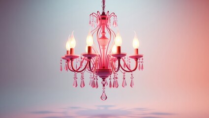 Fototapeta premium Pink chandelier with crystal accents against a soft gradient background.