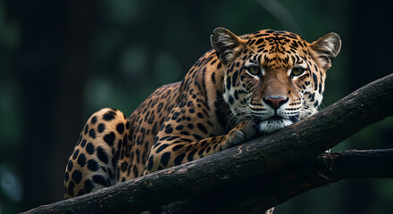 Obraz premium Majestic Jaguar Resting on a Branch
