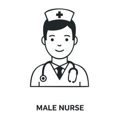 Fototapeta premium Male nurse icon illustration with stethoscope and nursing cap. Vector illustration