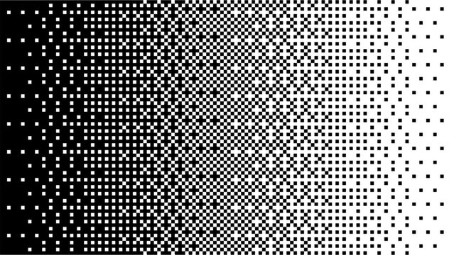 Pixelated bitmap gradient texture.8 bit video game screen wallpaper Black and white dither pattern background.	