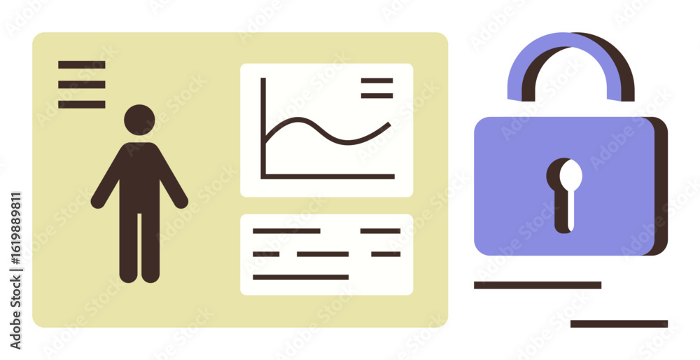Poster personal data dashboard with human icon, graph, and text elements alongside a secure lock symbol. id