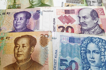 Stack of Chinese Remninbi and Croatian Kuna