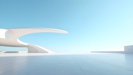 Abstract white curved architecture background, Empty wavy space with reflected concrete floor, Futuristic modern interior backdrop, 3d rendering of twisted building