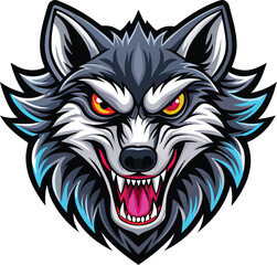 Fototapeta premium Aggressive Blue & Red Wolf Head Mascot Vector Logo - Fierce Sports & Gaming Design