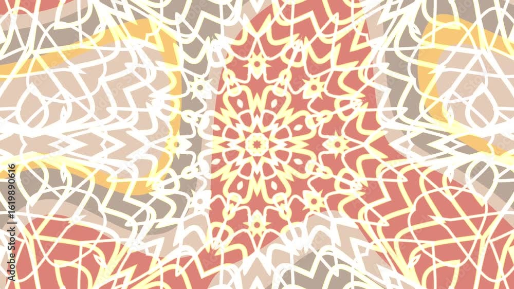 Poster antique charm abstract animated kaleidoscope background with geometric shapes and patterns in warm, 