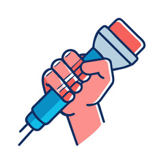 Hand holding a microphone in a fist. vector illustration.
