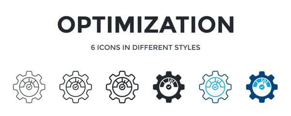 Optimization Icon In Different Style Vector Illustration. Designed In Thin Line, Regular Line, Bold Line, Glyph, Color Line, And Color Glyph Style Can Be Used For Web