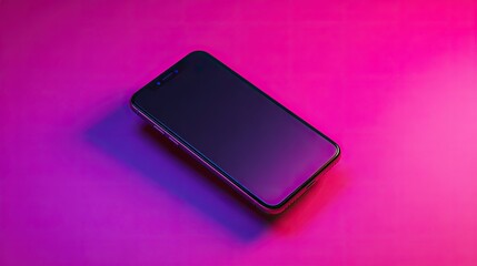 Realistic Smartphone Product Photo with Textured Body and Black Screen on Vibrant Gradient Background, Isometric View and Clean Layout for Modern Tech Advertising and Digital Promotion