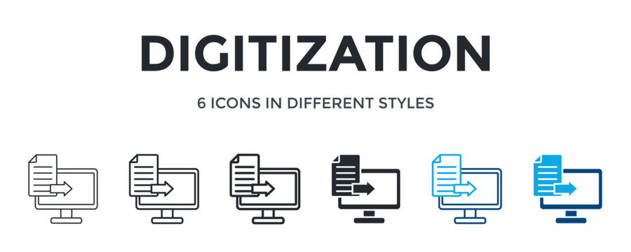 Digitization Icon In Different Style Vector Illustration. Designed In Thin Line, Regular Line, Bold Line, Glyph, Color Line, And Color Glyph Style Can Be Used For Web