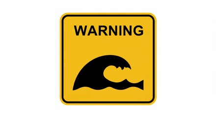 Black and yellow warning sign with wave icon