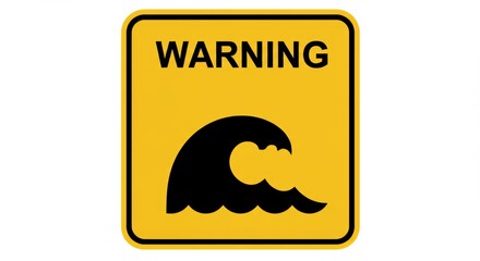 Black and yellow warning sign with wave icon