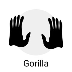 Animal footprint. Gorilla pawprint. Black silhouettes print zoo icon. Foot track shapes. Wild mammal step trail stamp. Footstep imprint with claws. Fauna wildlife. Monkey walk. Vector zoology card