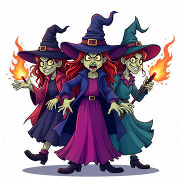 
Three evil witches on Halloween
