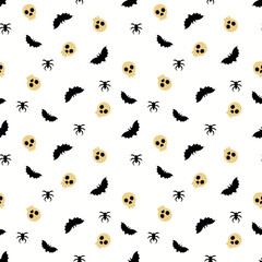 Halloween Pattern with Bats, Skulls and Spiders