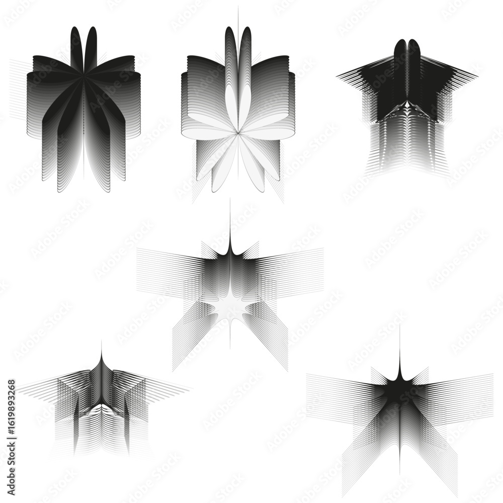 Poster abstract star shapes. dynamic pointed forms. geometric burst vector. optical illusion illustration. 