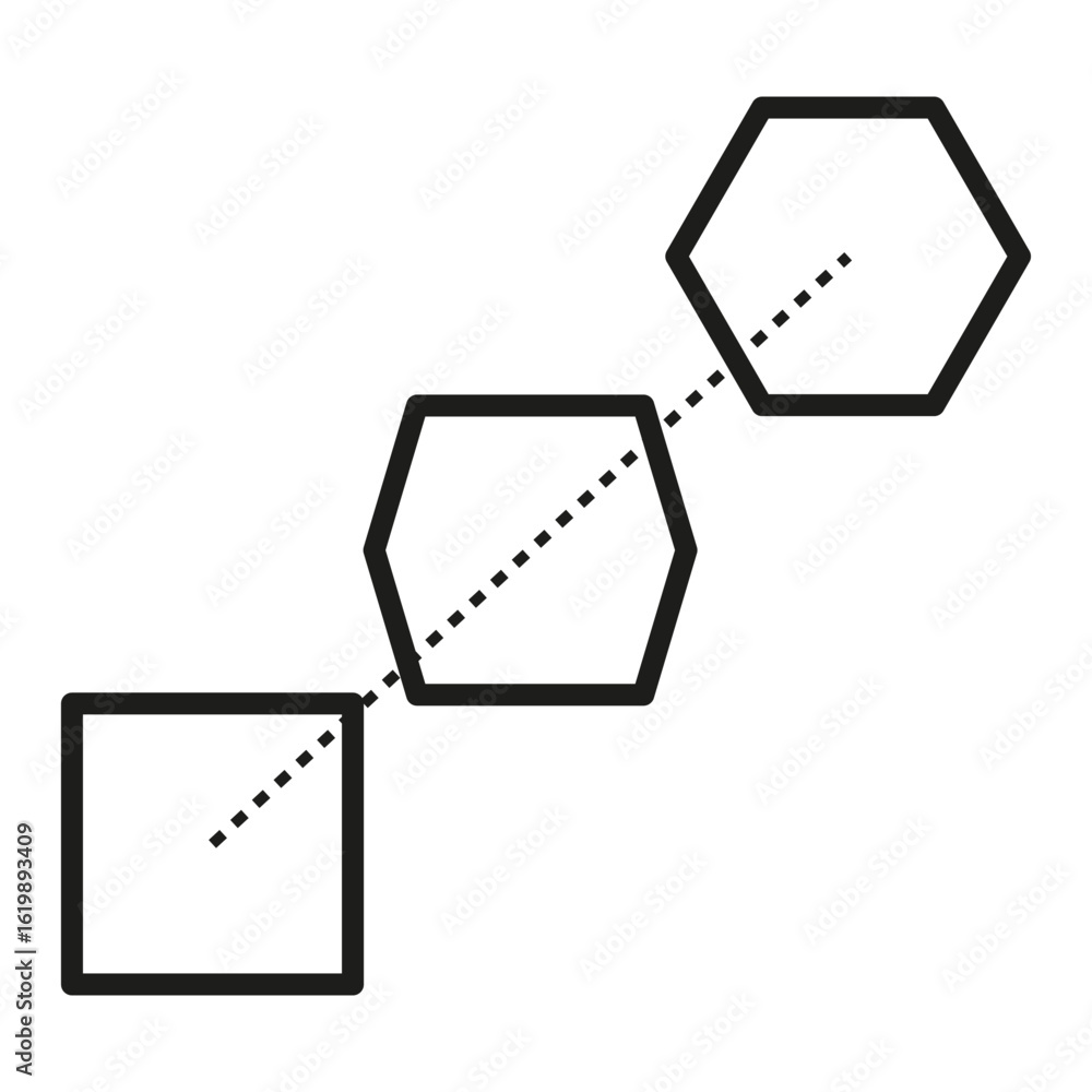 Poster geometric chain illustration. square hexagon connection. abstract link vector. minimal line artwork.