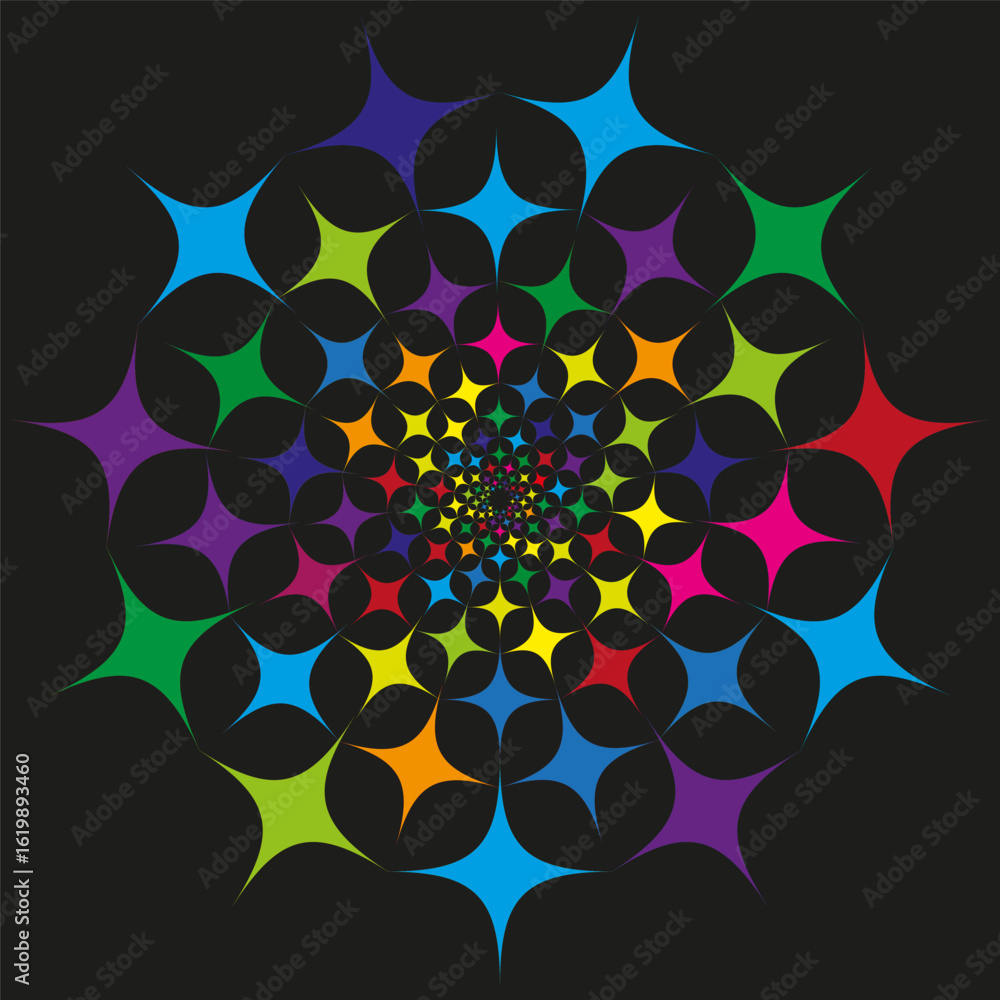 Poster star spiral pattern. rainbow color vortex. dynamic motion vector. abstract cosmic illustration. eps 
