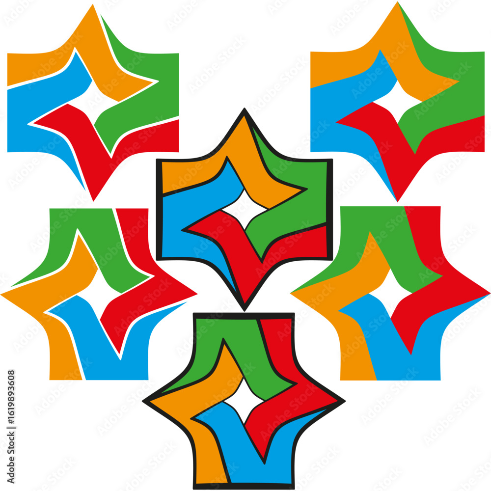 Poster multicolor star icon. diamond spark motif. rotating cluster vector. white background style. eps 10.