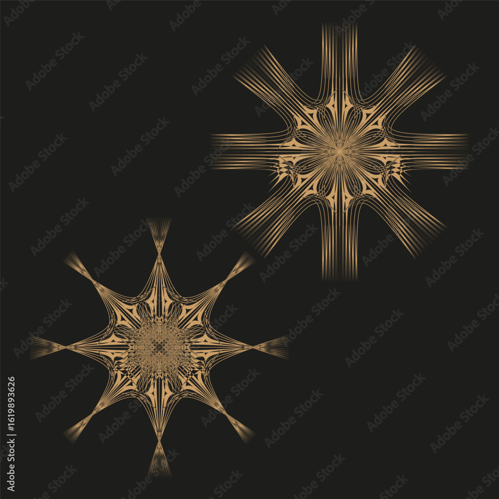 Poster geometric star elements. intricate line patterns. abstract vector forms. ornamental design collectio