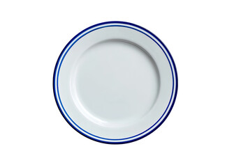 Round white plate, double blue rim