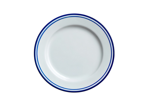 Round white plate, double blue rim