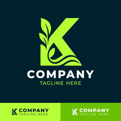 Leaf styled letter K logo design for eco friendly and organic branding  
