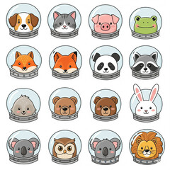Cute Space Animals Clipart Set | Cartoon Animals in Astronaut Helmets