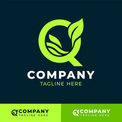 Leaf styled letter Q logo design for eco friendly and organic branding  
