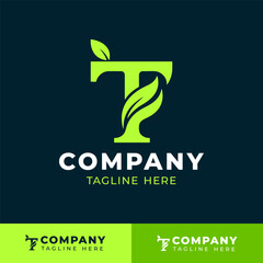 Leaf styled letter T ogo design for eco friendly and organic branding  
