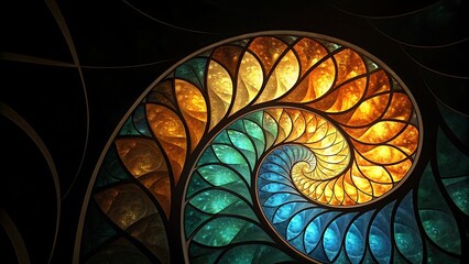 Vibrant fractal spiral pattern with warm and cool colors