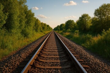 Fototapeta premium Serene railway amidst lush greenery