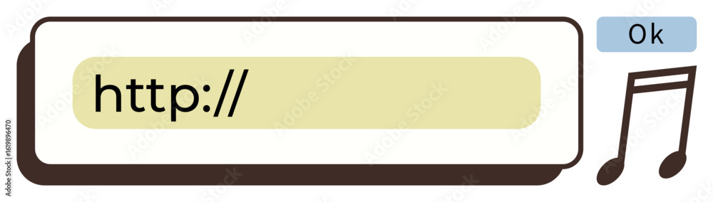 Poster web link entry field with http placeholder, blue confirmation button labeled ok, and music note. ide