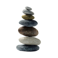 Zen stone stack balanced carefully in a tall tower representing harmony peace and meditation on a transparent background isolated on transparent background