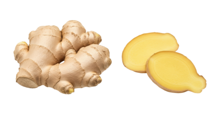 Isolated Fresh Ginger Root and Slice