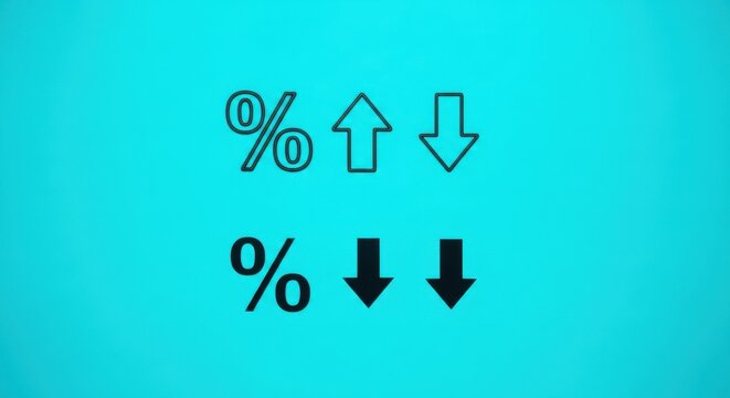 Percentage and arrow icons showing increase and decrease isolated on white background