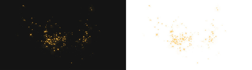 Festive orange sparkle, starburst, and shimmering fireworks on a black background. Glowing particles, warm light, and stardust create a luxurious PNG for holiday and New Year cards	