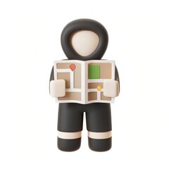 Clay figure holding a newspaper silhouette