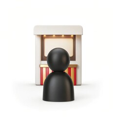 Person facing a small booth silhouette