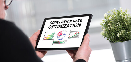 Conversion rate optimization concept on a tablet