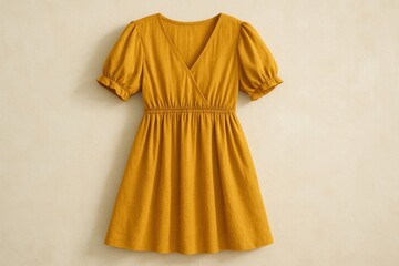 Elegant mustard dress with sleeves.