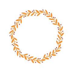 Autumn wreath with yellow leaves and berries. Round frame for your text