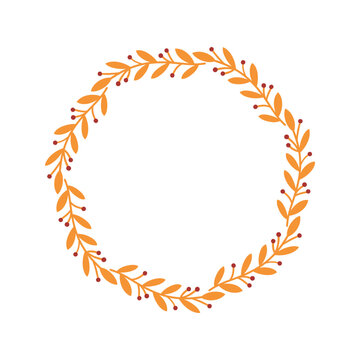 Autumn wreath with yellow leaves and berries. Round frame for your text