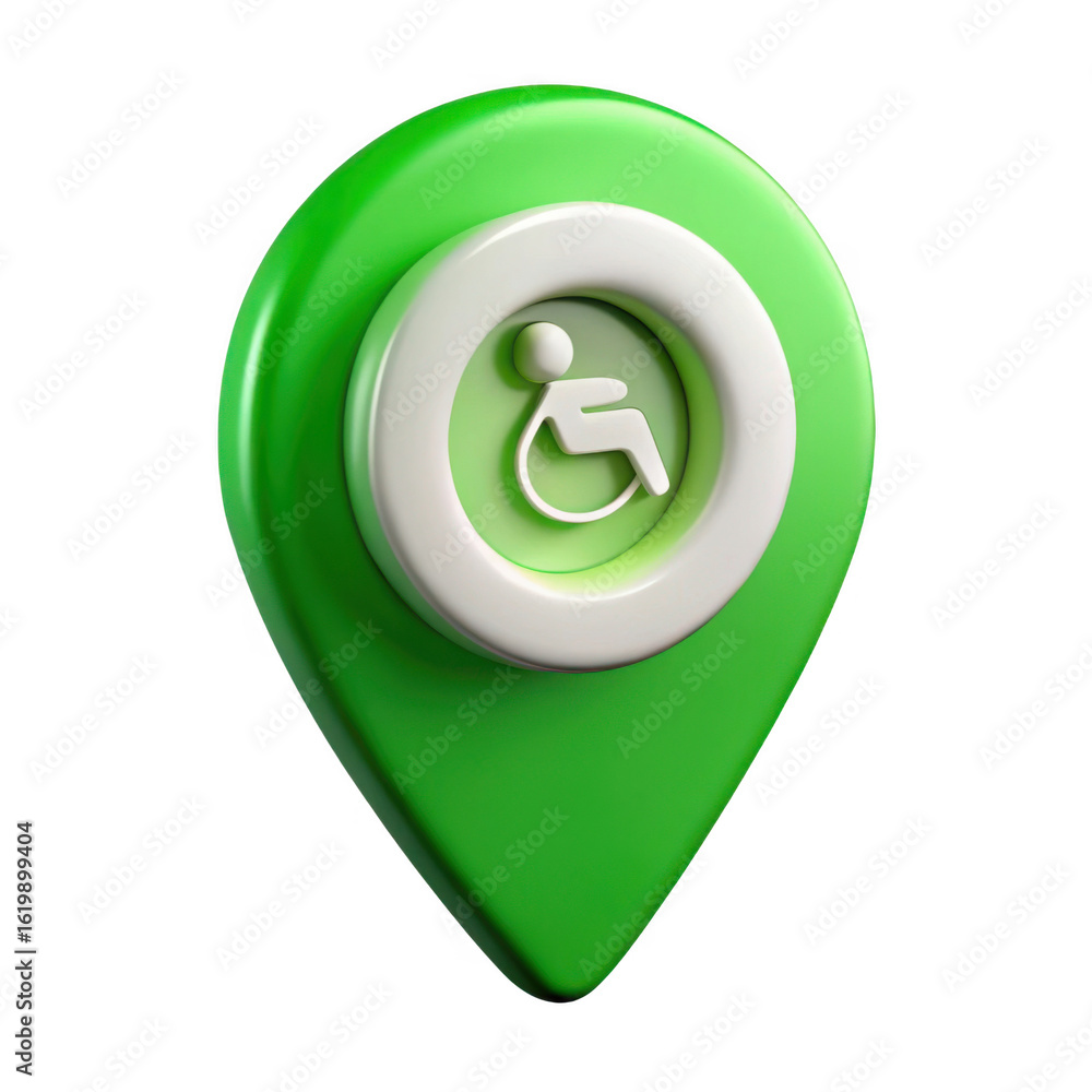 Poster 3d green location pin with accessibility symbol isolated on transparent background