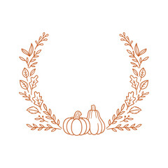 Autumn wreath with pumpkins and leaves. Hand drawn frame for your text