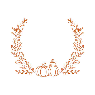 Autumn wreath with pumpkins and leaves. Hand drawn frame for your text